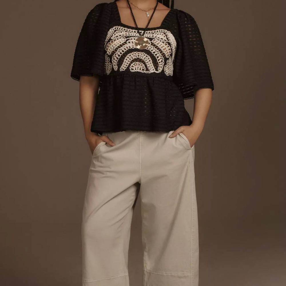 Anthropologie Sarah Hann Flutter Sleeve Crochet Top